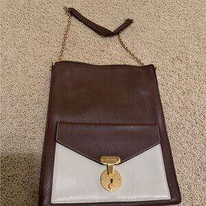 Celine shoulder Bag in Brown and Cream with Gold Accents